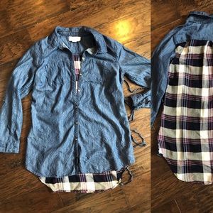Chambray plaid maternity top